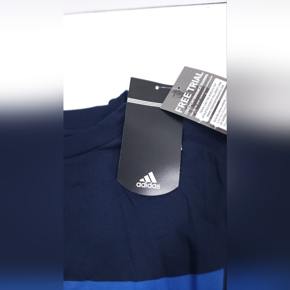 NWT VINTAGE Adidas Stripes Men's T-Shirt Size Larhe Navy Blue/ Light Blue - Picture 8 of 10